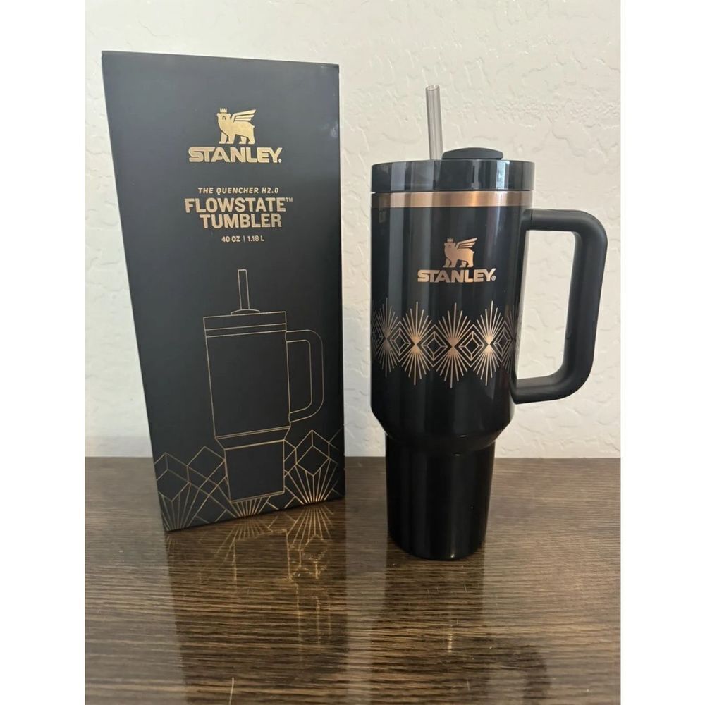 Stanley Deco Collection Quencher H2.0 FlowState Tumbler 40 OZ | Black Gloss Deco
